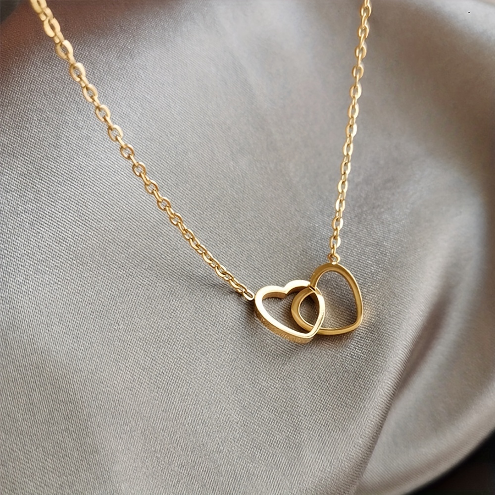 Interlocking Heart Necklace Double Love Decor Pendant - Temu