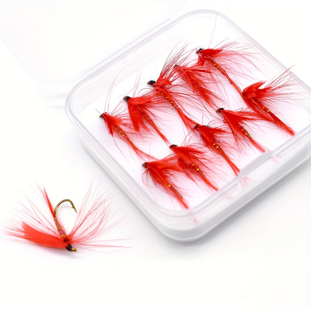 10pcs Fishing Flies * Bait Hook, Hand Tied Red Winged Dry Flies Lure,  Fishing Accessories