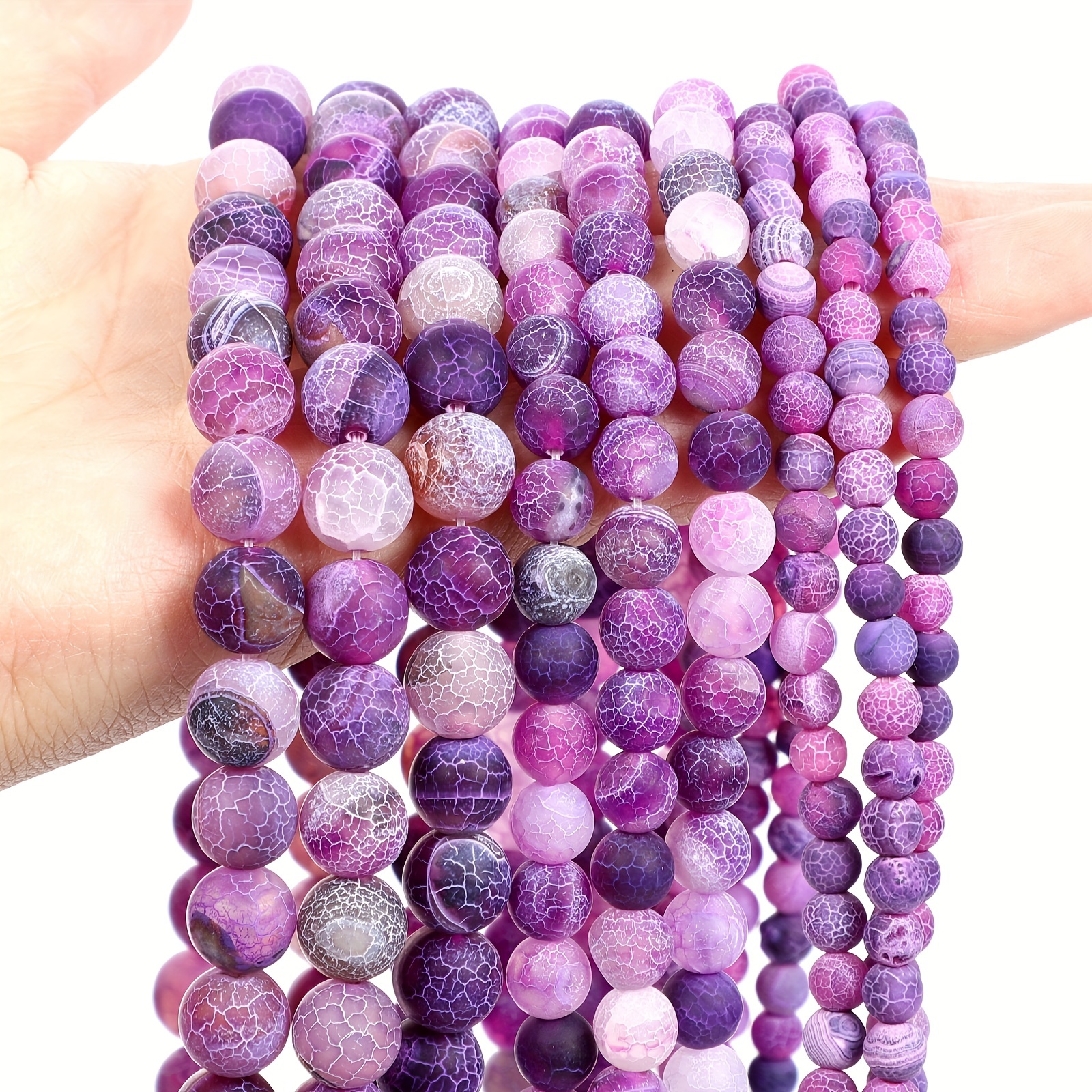 Natural Stone Beads Purple Frost Cracked Dragon Veins Agates - Temu