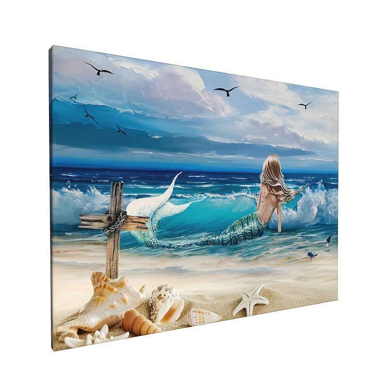 1pc Framed Coastal Canvas Print Poster Beach Seashell Canvas Wall