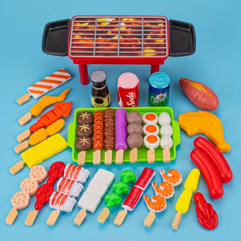 Kids Play Food Grill with Pretend Smoke Sound Light Kitchen Playset BBQ  Accessories Camping Toy Cooking Set Barbecue Toy Toddler Girl Boy Toy 2 3 4  5