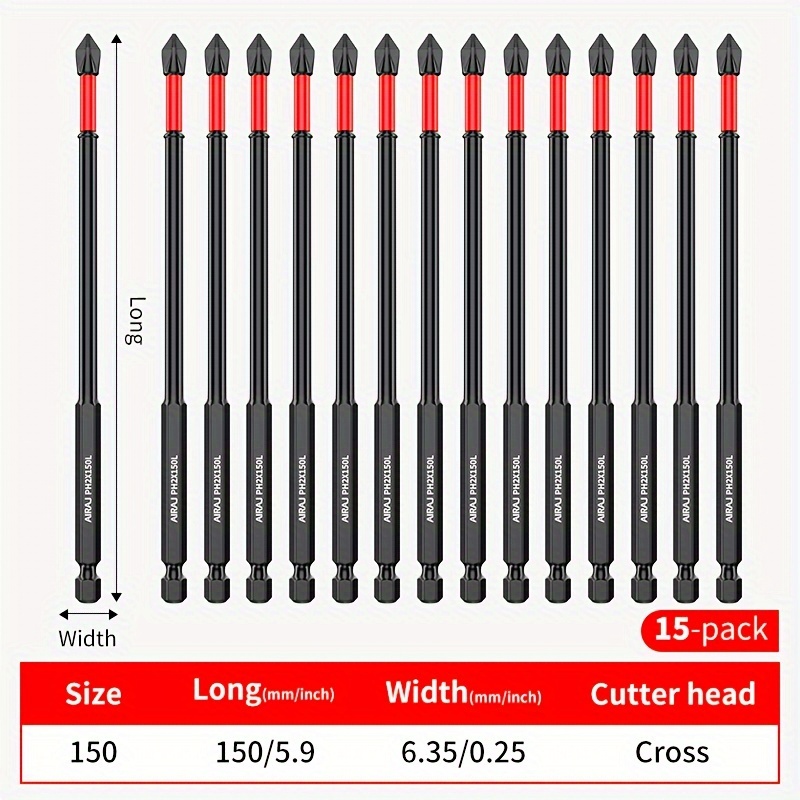 TEMU 3/8/15pcs 150mm S2 High Hardness Anti-slip Screw Set Electric Screwdriver Anti-slip Extension Set