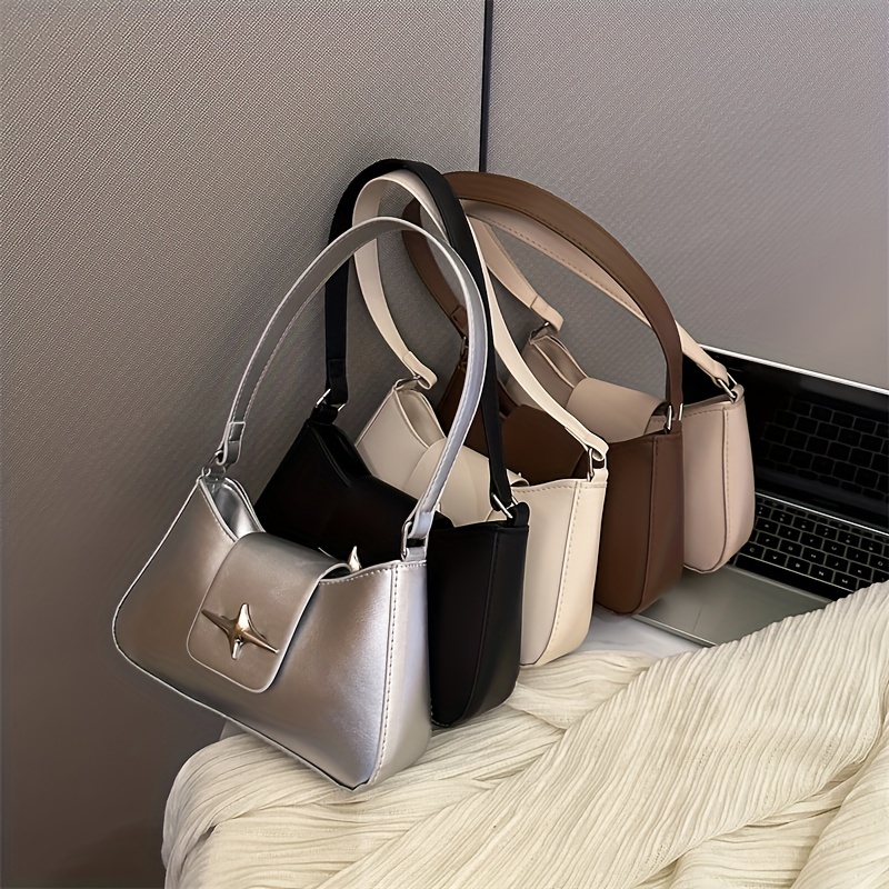 

Trendy Metal Decor Underarm Bag, Y2k Design Shoulder Bag, All-match Women's Shoulder Baguette Bag