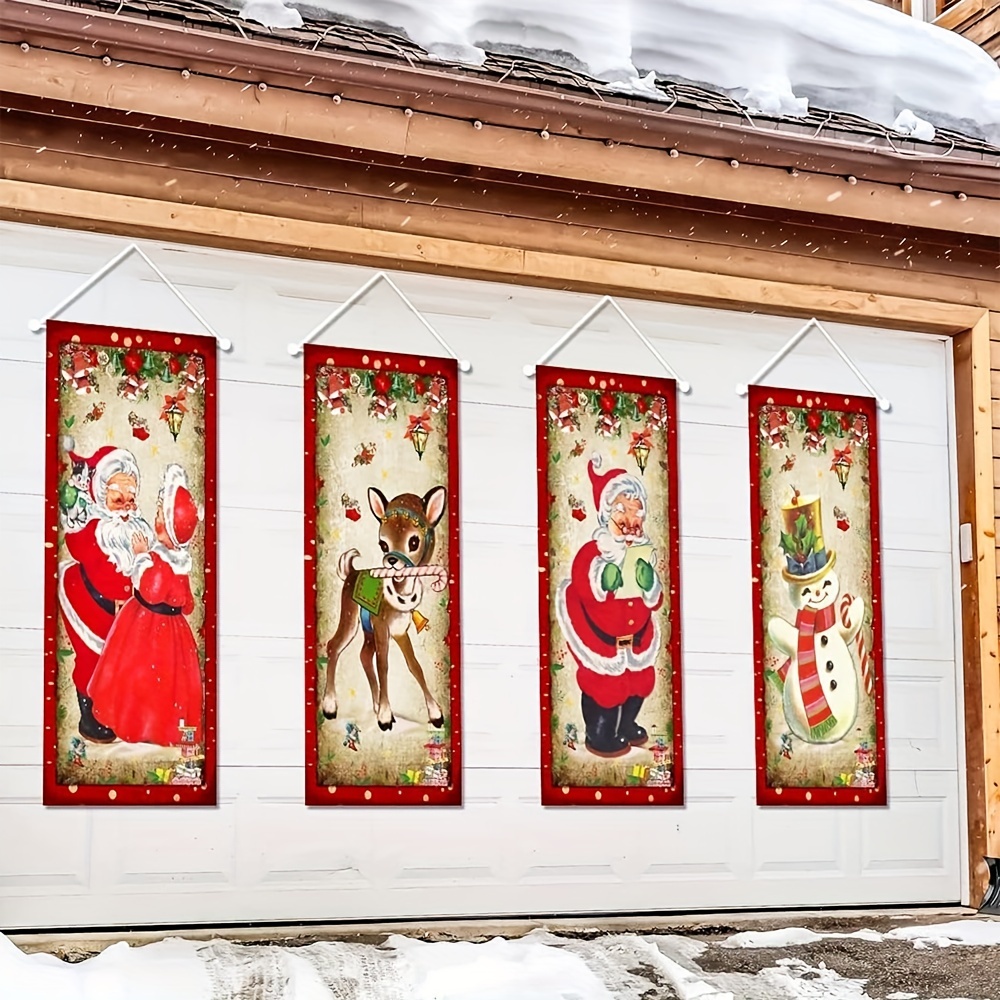 Set/4pcs, Vintage Christmas Ornaments Santa Claus Portrait Outdoor  Christmas Decoration, Polyester Vintage Christmas Background Poster New  Year Indoor