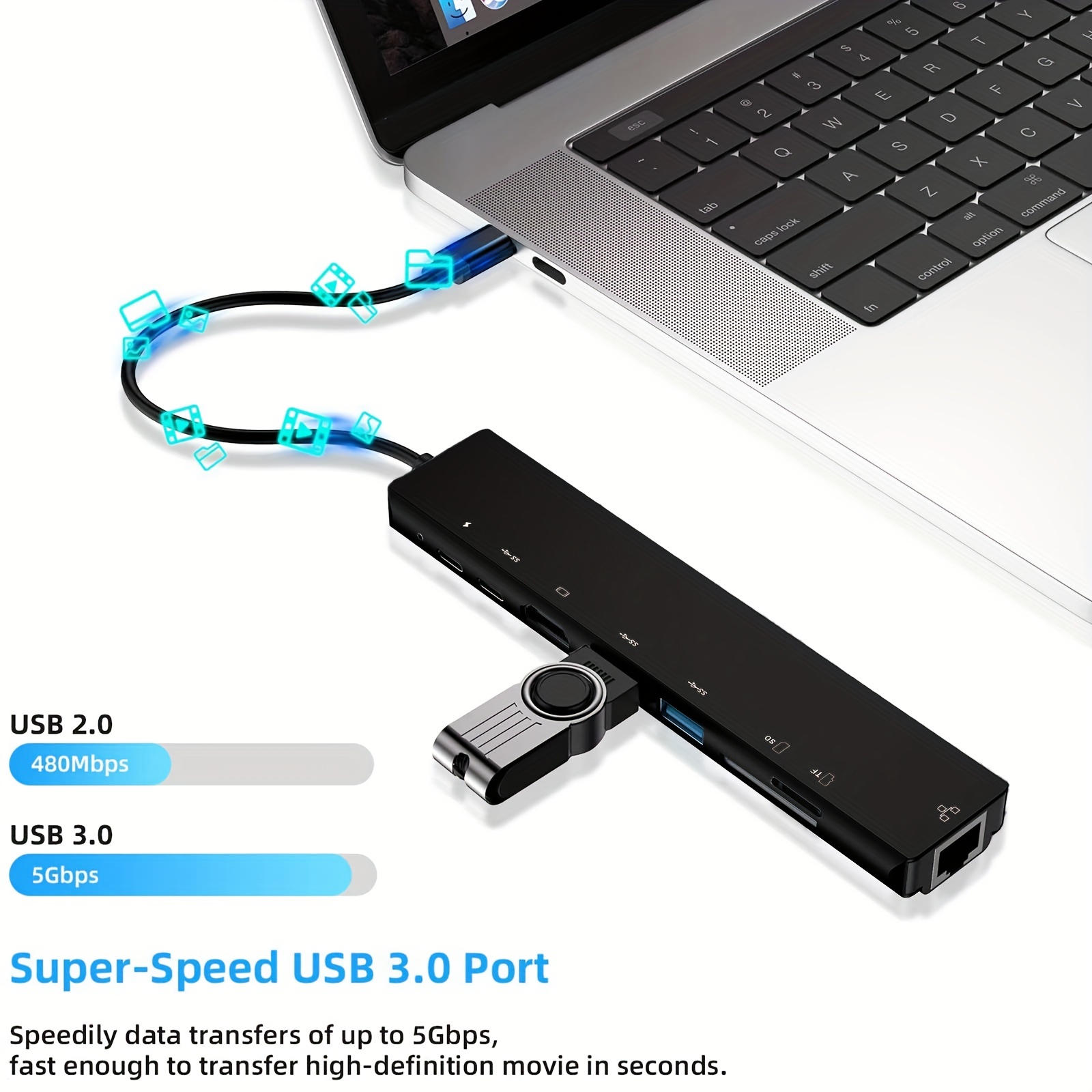 USB C HUB, 8 in 1 USB C Adapter with 4K HDMI, 100W PD, USB C Port, USB 3.0,  RJ45 Ethernet, SD/TF Card Reader, Docking Station Compatible with MacBook