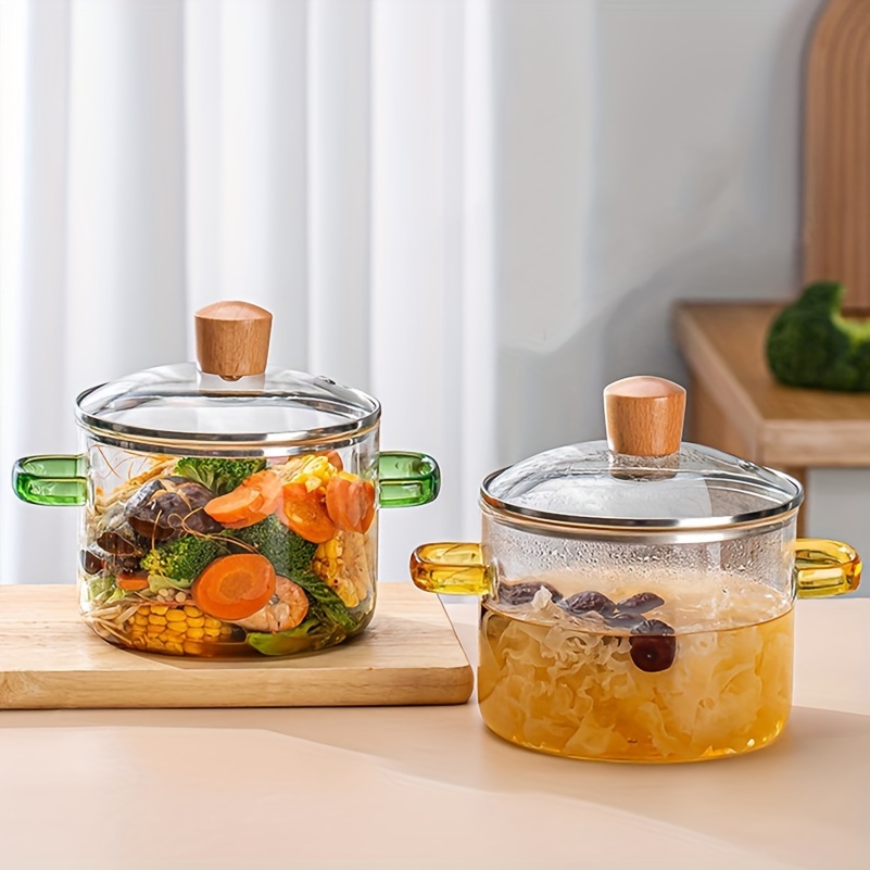 Clear Glass Soup Pot Transparent Glasses Bowl Household Heat-resistant  Porridge Pot Kitchenware Cooking Tools Cook Utensil 1.5L