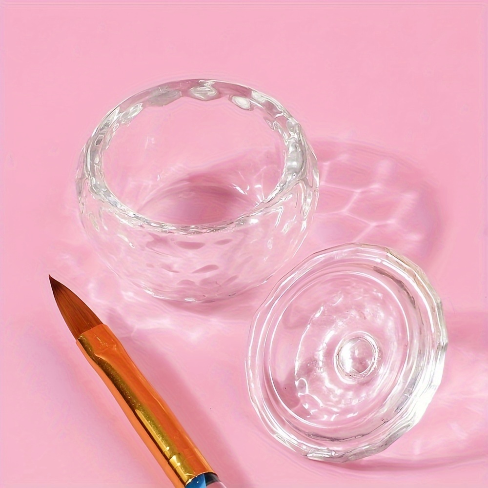 

Chic Peach & -shaped Glass Nail Art Dish With Lid - Crystal Acrylic Liquid Holder For Manicure Tools