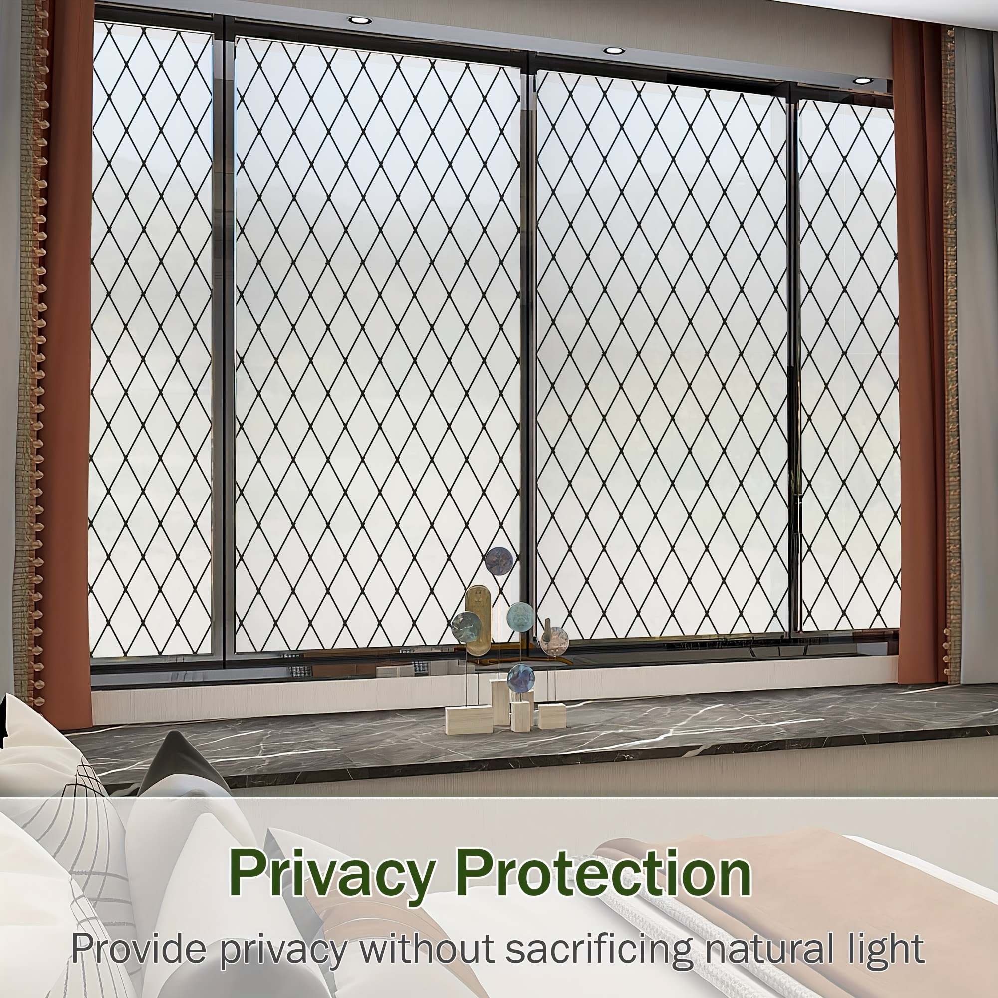 Privacy Fensterfolie, statisch haftend, 90x185 cm, Gitter