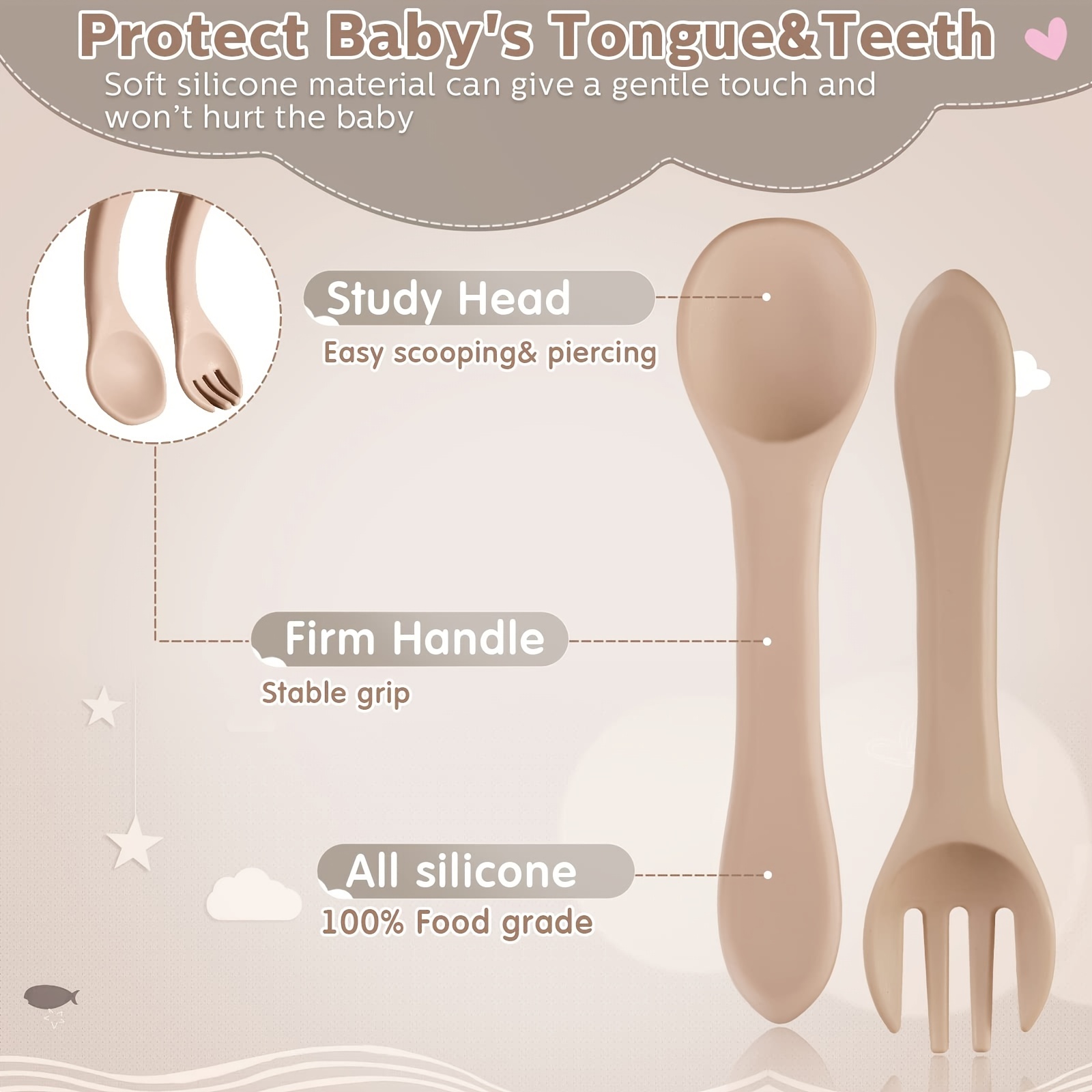 6pcs Silicone Baby Feeding Forks And Spoons Set, Hot Safety First Stage  Self Feeding Supplies, Mini Kids Utensils For Over 6 Months Babies, Boy  Girl Toddlers First Foods (nature Color,simple Style) 