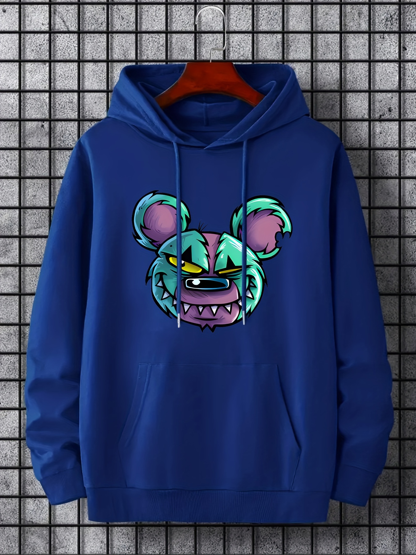 Comic Bear Print Hoodie for Men