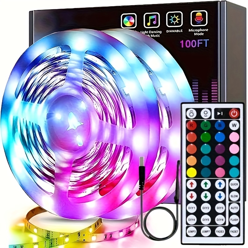  phopollo Luces LED de 65.6 pies para dormitorio, tira de luces  LED que cambian de color 5050 con control remoto de 44 teclas y fuente de  alimentación de 12 V, tira