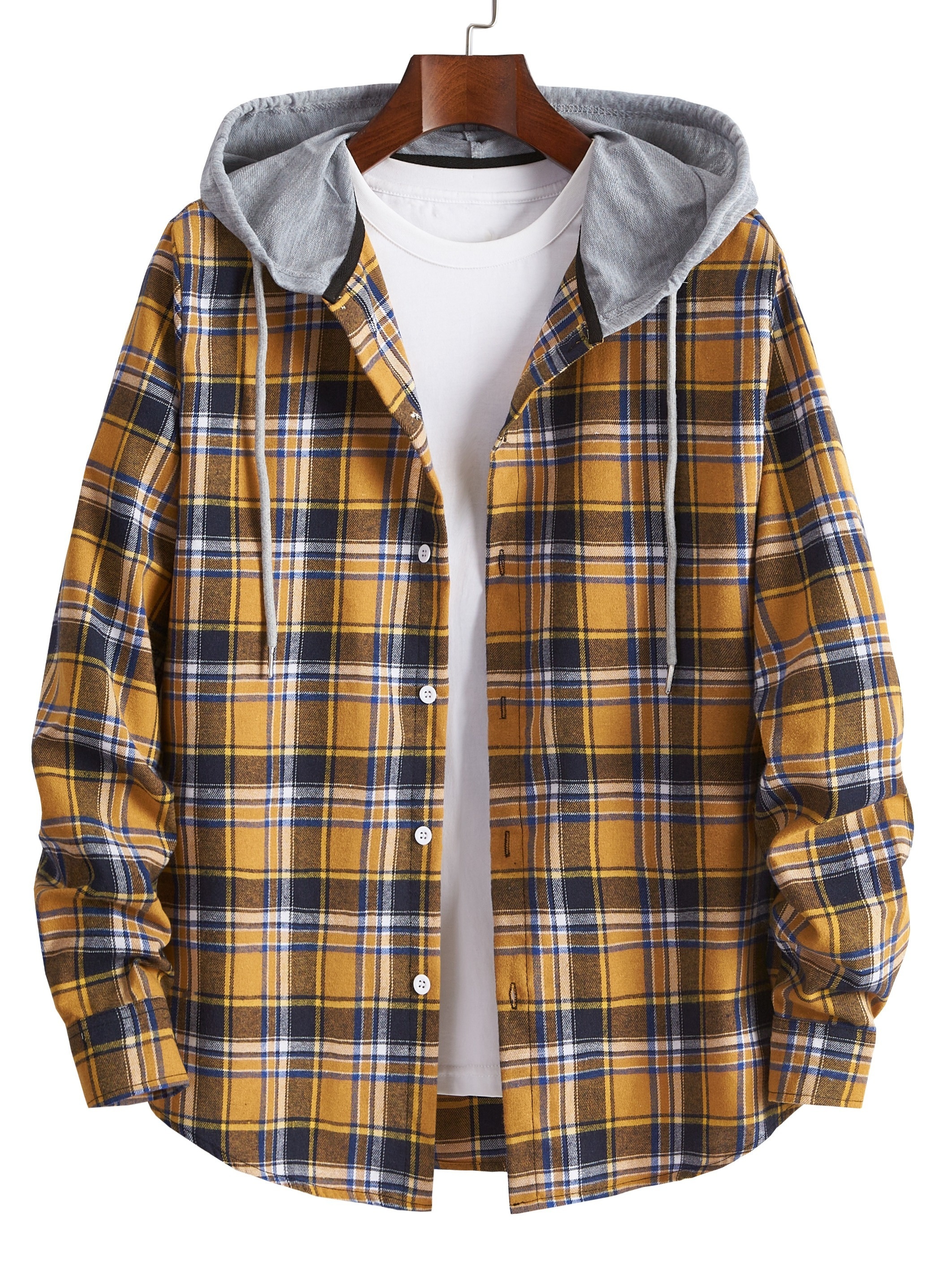 Casual Plaid Pattern Men's Long Sleeve Hooded Shirt, Men's Fall Winter  Street Outwear, Gift For Men