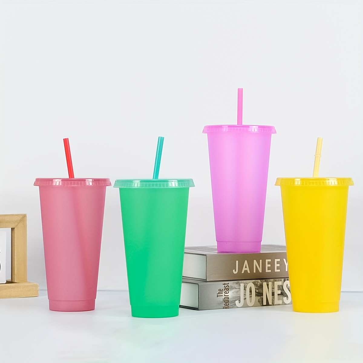 Chainplus Color Changing Cups, 24oz-5Pcs Reusable Colored Acrylic Cups with Lids and Straws |Matte Plastic Bulk Tumblers | Plastic Tumblers with Lids