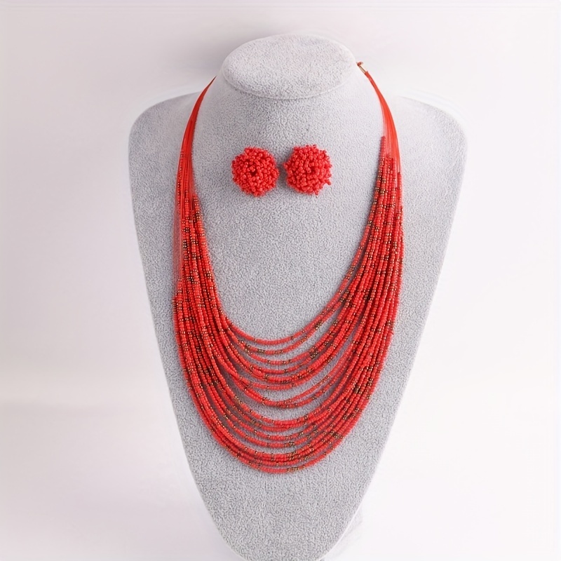 Bohemian Layer Rice Bead Necklace Set