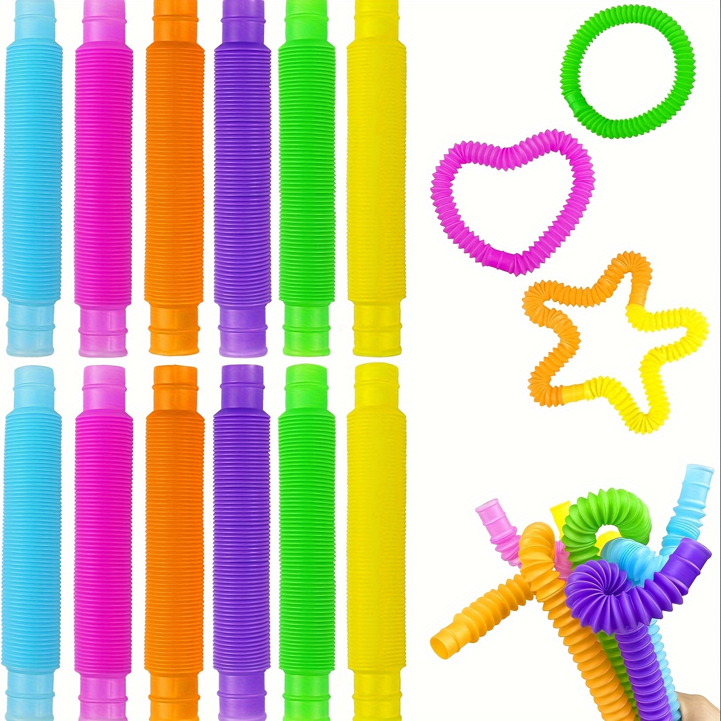 

12pcs Pop Tube Telescopic Tube Diy Sensory Colorful Elastic Tube Decompressing \toy, Funny Creative Gift, For Outdoor Games, Office, Party Gathering (random Color)