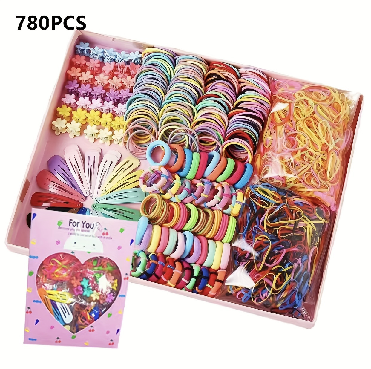 780PCS Girls Hair Accessories, Elastic Hair Ties, Simple Hairpins, Ponytail Holders Rubber Hair Bands, For Birthday (Halloween, Christmas, Thanksgiving Gift