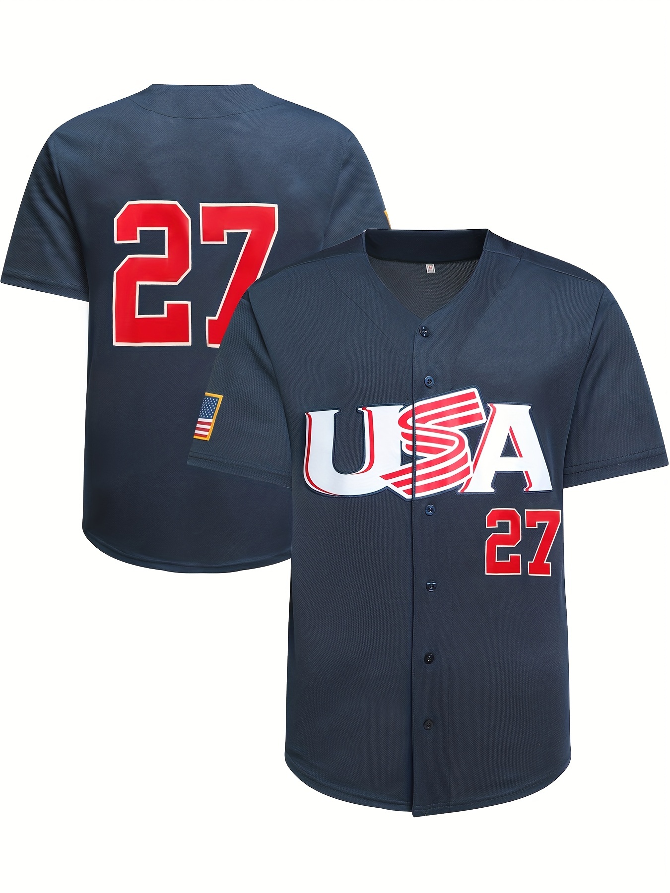 Men's Baseball Casual Sweatshirt Usa Dark Blue Baseball Jersey Embroidery #  27 Men's Casual Fashion Jersey Size S-xxxl - Temu
