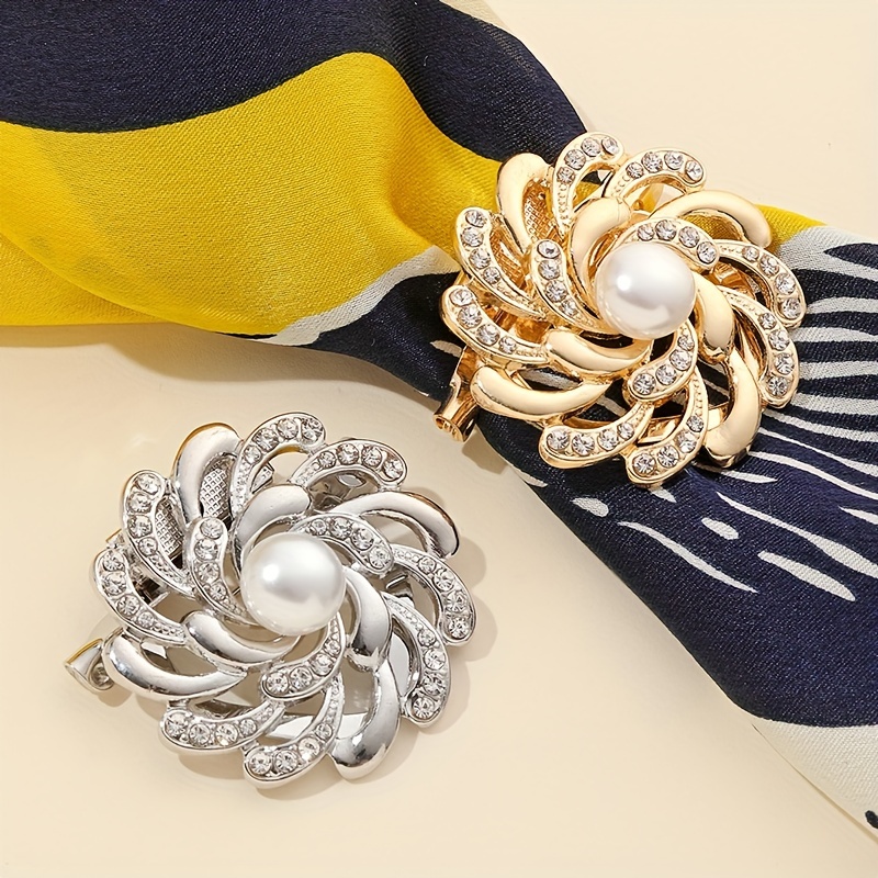 Elegant Faux Pearl Floral Scarf Ring Clip For Women - Temu