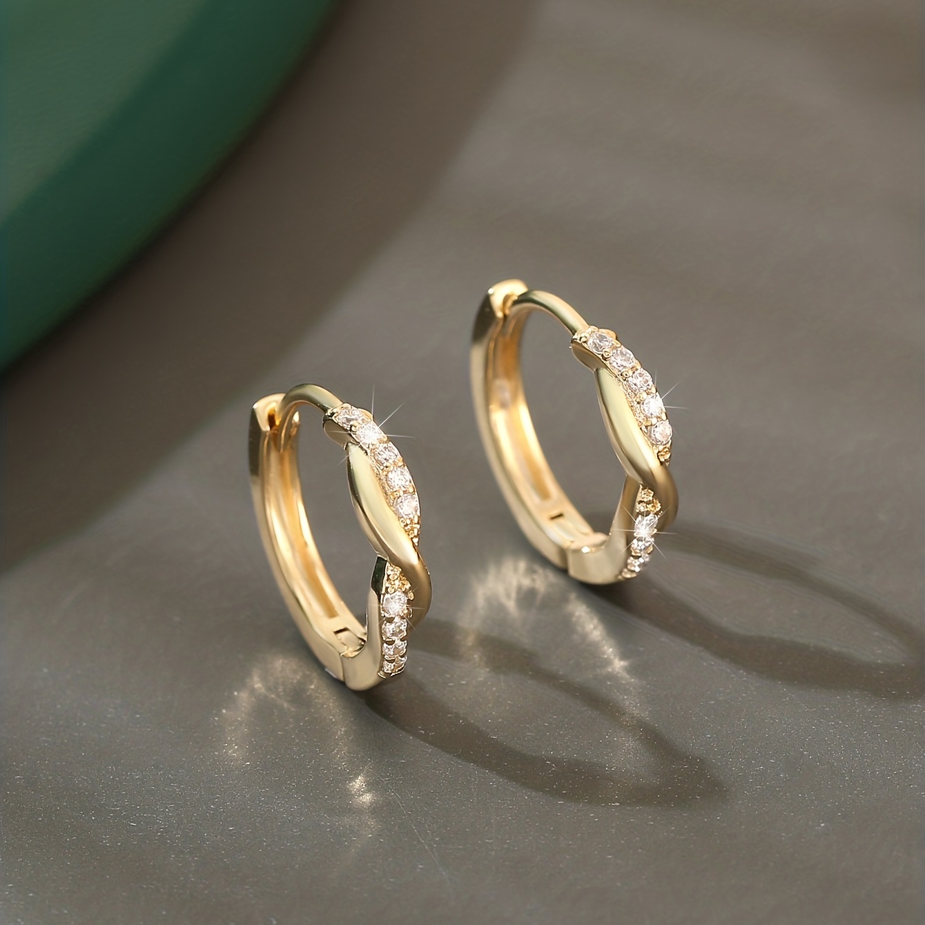Copper Zirconium Round Earrings & Hollow Hoops Set