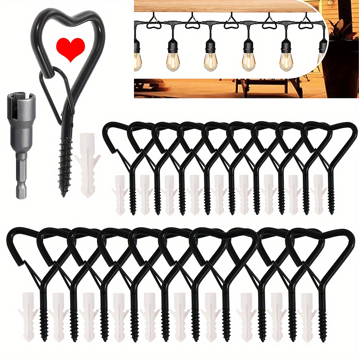 Screw In Hooks, Wall Mount Ceiling Hooks, Outdoor Black Hooks For