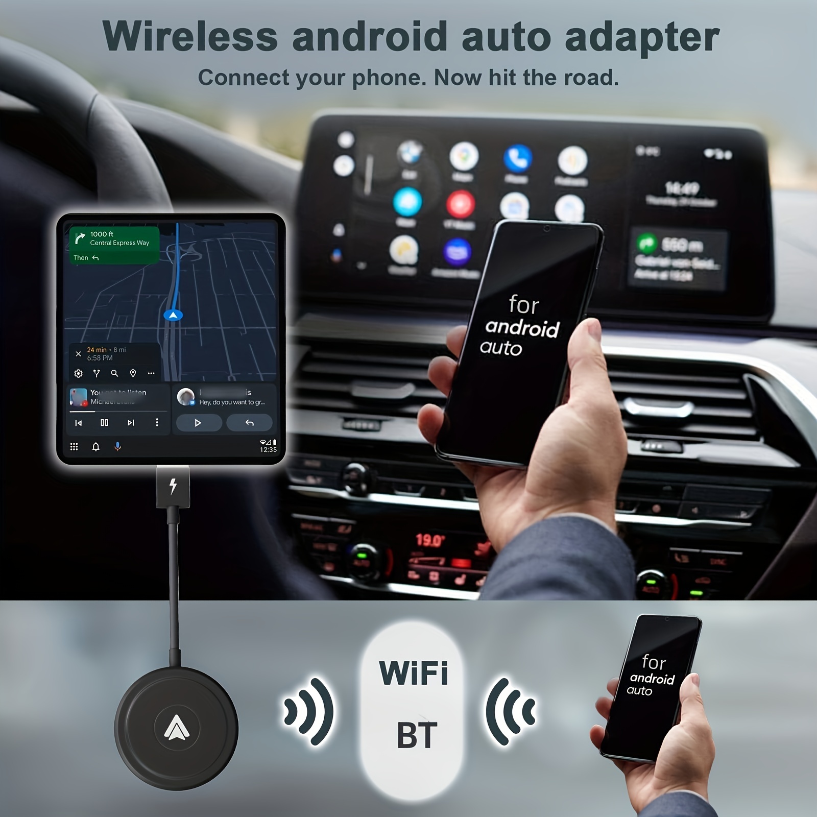 USB + USB-C / Type-C con cable a adaptador Carplay inalámbrico para iPhone  (negro)