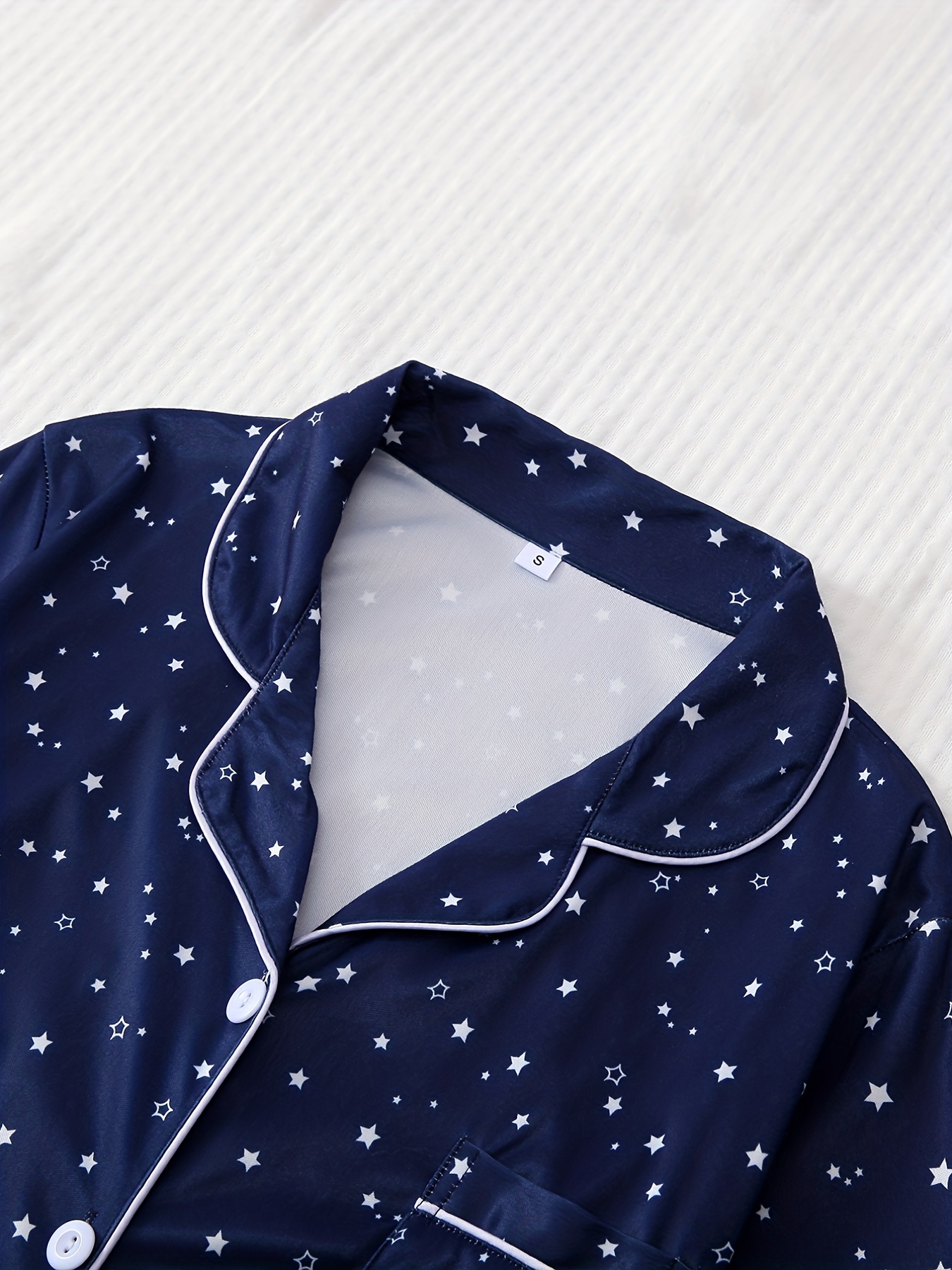 Star Print Pajama Set Short Sleeve Lapel Top & Elastic Waistband Shorts