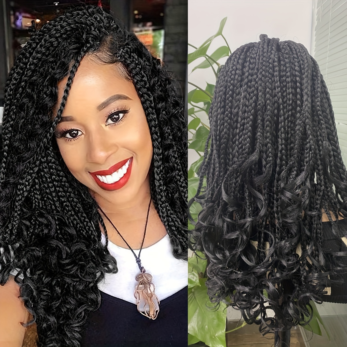 New Short Black Wave Twisted Braids Wig Synthetic Braided Wigs for Black  Women