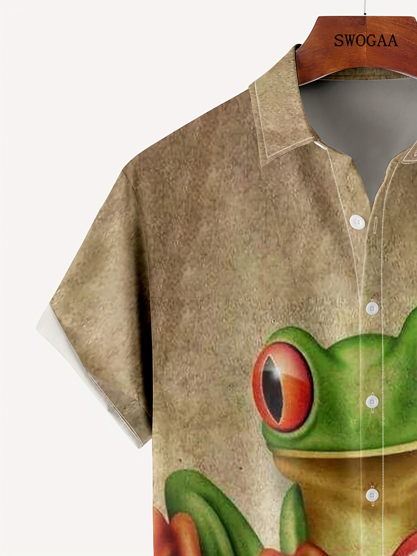 Funny Frog Shirt for Men Polo Neck Button Short Sleeve Casual