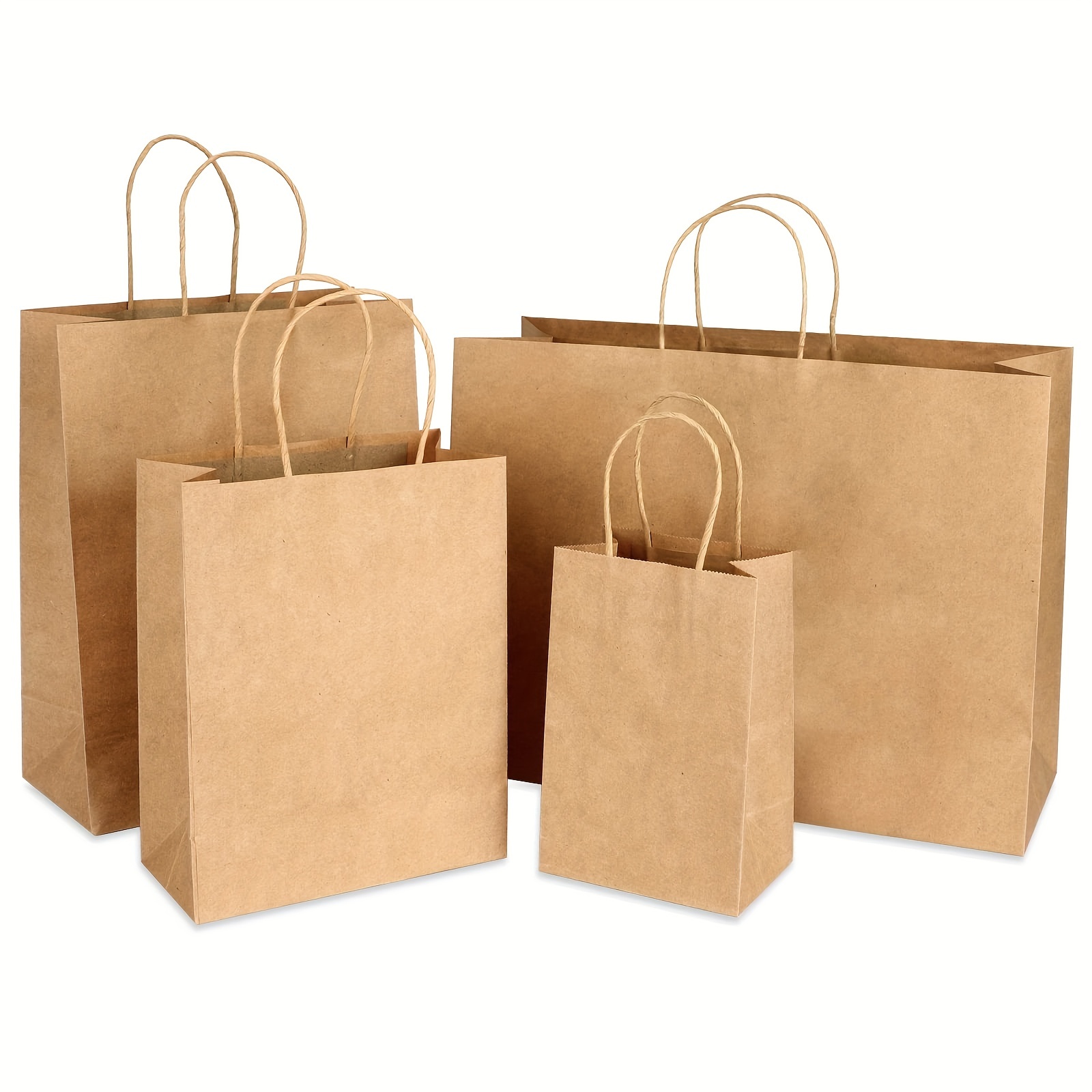 50pcs, Brown Small Plain Natural Paper Gift Bags 15*8*21cm/5.9*3.14*8.26in  With Handles Bulk, Kraft Bags For Birthday Party Favors Grocery Retail Shop