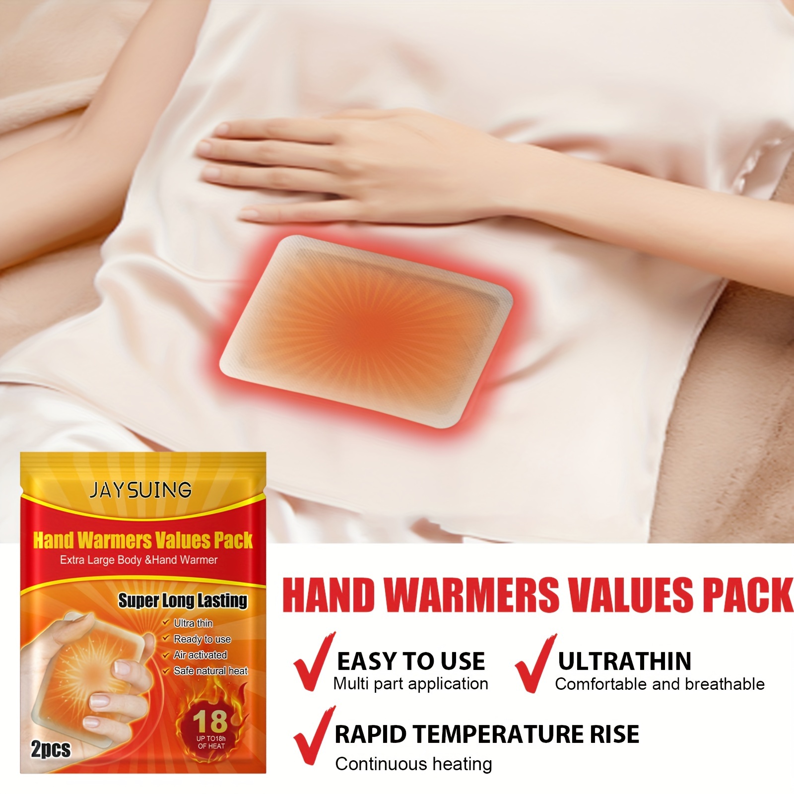 2Pcs Hand Body Warmers Long Lasting Disposable Heating Pack Natural  Odorless Self Adhesive for Winter Outdoor Activities