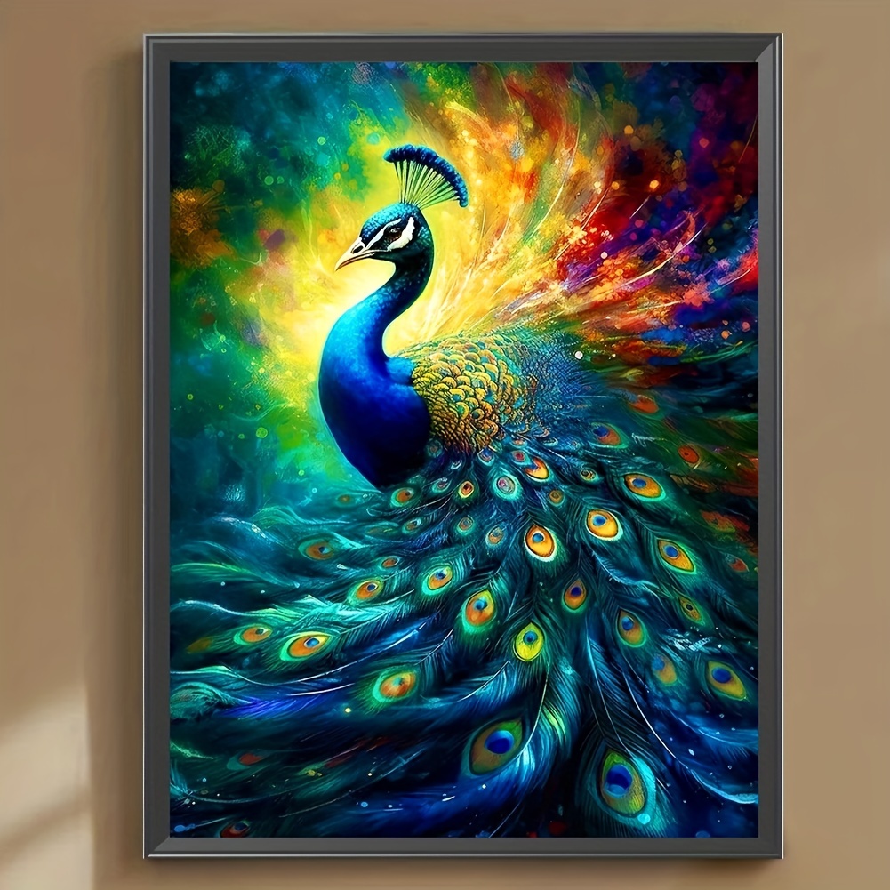 Hd Printed Peacock Painting Canvas Decorative Painting - Temu