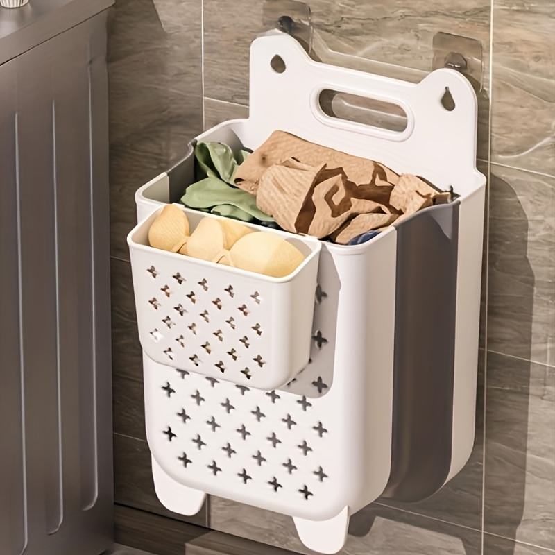 Wall Mounted Foldable Laundry Basket, Hollow Out Breathable Dirty Clothes  Storage Basket, Punch-free Household Plastic Laundry Hamper - Temu Belgium