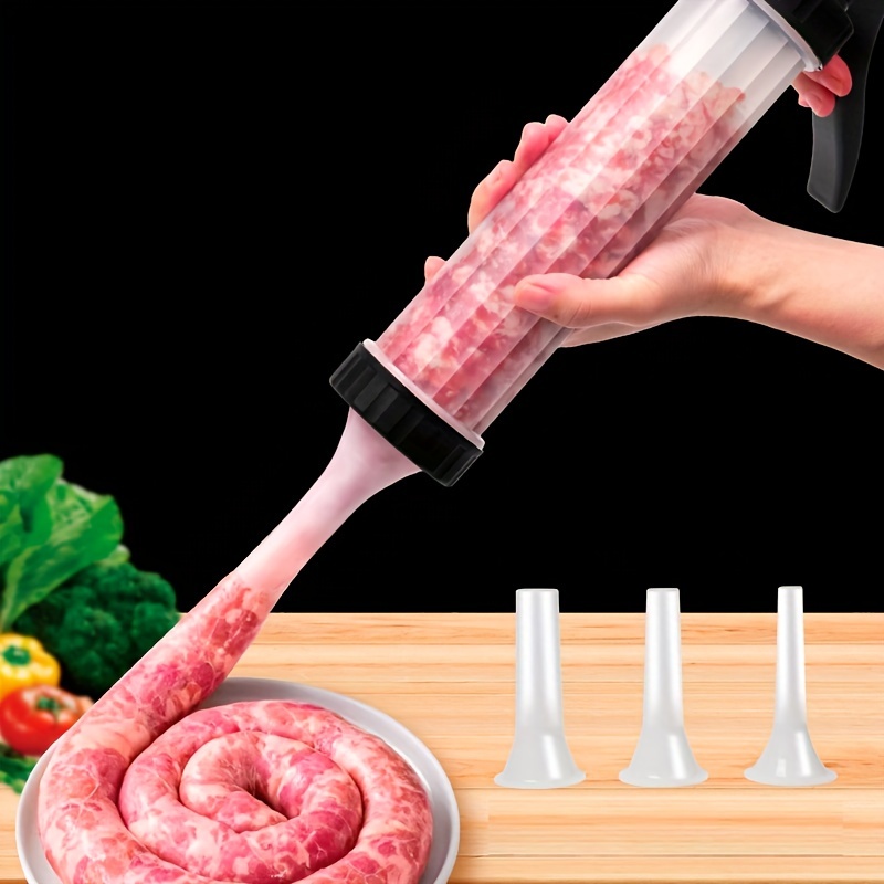 1 set ușor de utilizat kit manual pentru fabricarea cârnaților - semi-automat, umplutură rapidă a carnii cu 3 dimensiuni de duze, plastic , ideal pentru cârnați făcuți acasă și mai - gadget de bucătărie perfect pentru gătitul de sărbători, umplutură pentru cârnați Detaliile articolului 0