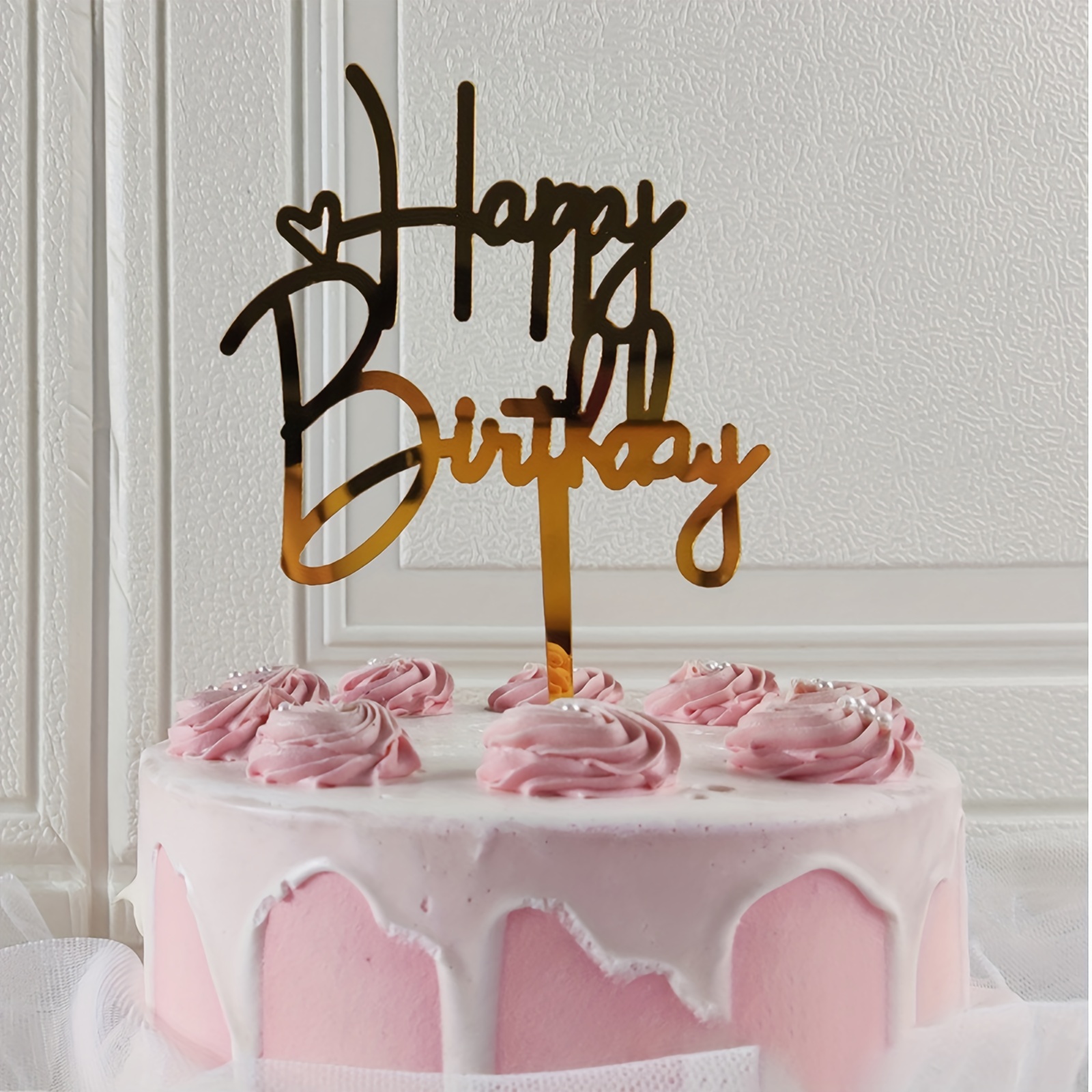 Topper pour gâteau Happy Birthday - Doré
