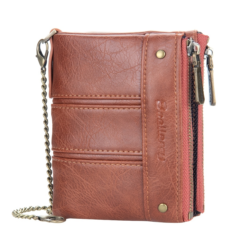 Men's Double Zipper Buckle Wallet Retro Coin Purse Card Holder