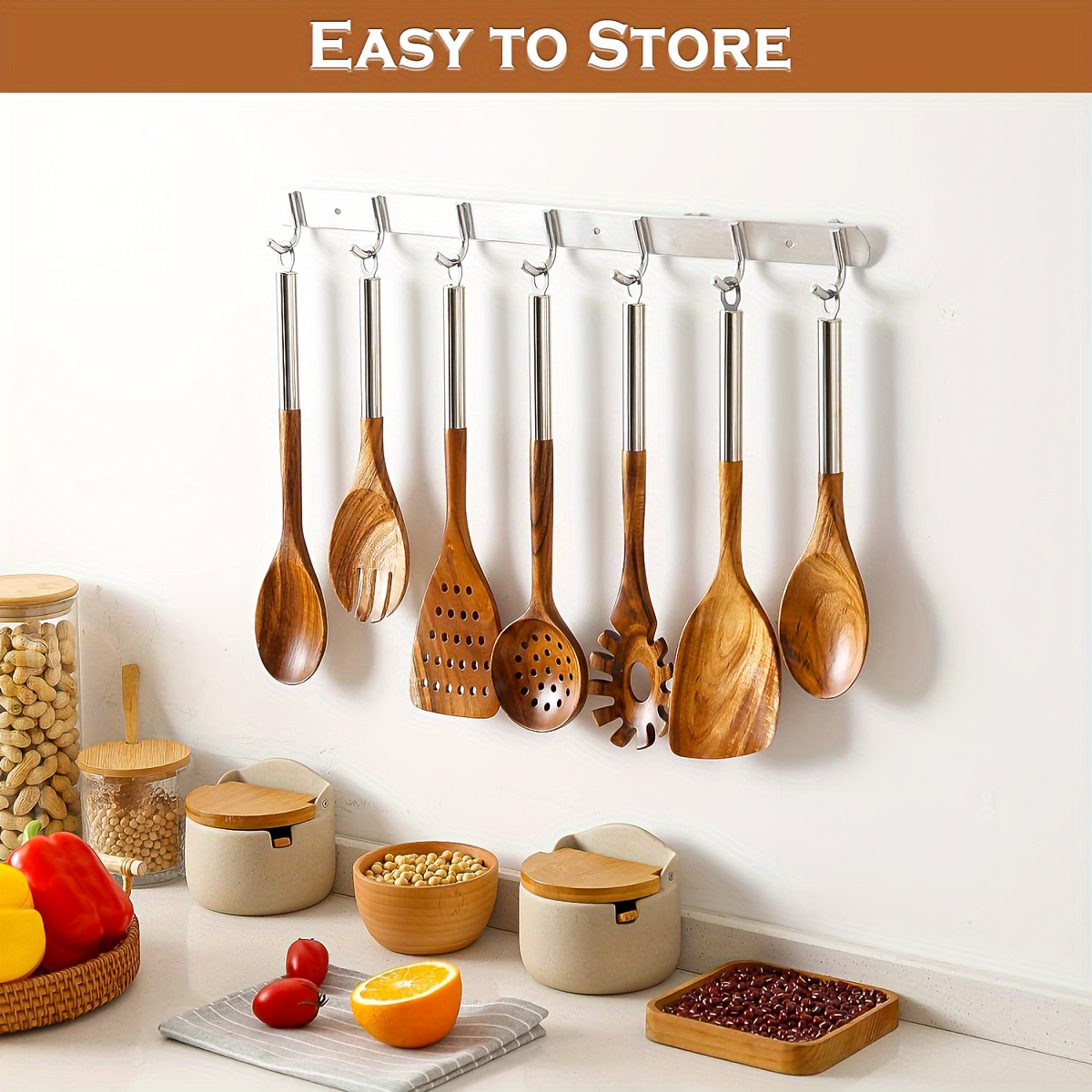 Confezione 8 Cucchiai Legno Cucinare Set Utensili Cucina - Temu Italy