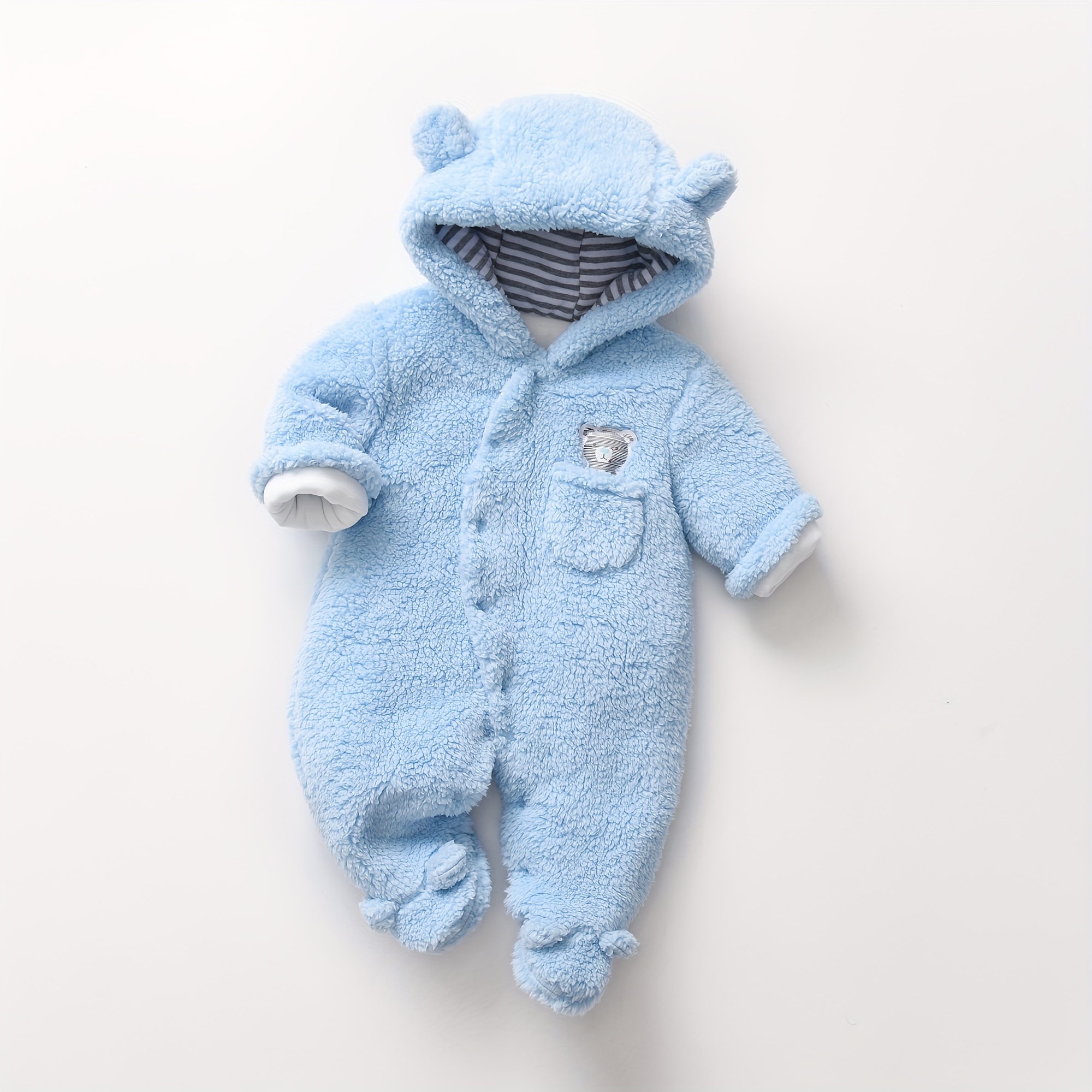 Newborn Baby Warm & Cute Bear Shape Hooded Jumpsuit Zip Up Onesie Romper  Fall Winter Outwear