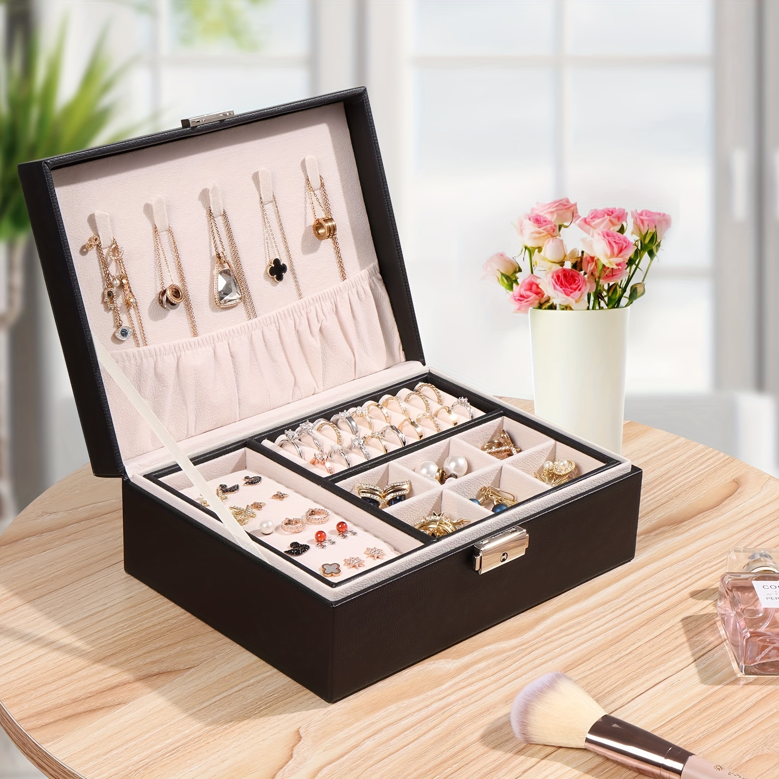  Joyero organizador de joyero, caja de joyería, organizador  grande de joyas para niñas, cajón de piel sintética, caja de almacenamiento  de joyas para aretes, anillos, collar, caja de almacenamiento de joyas 