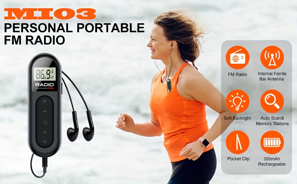 portable clip on rechargeable fm radio mini conference tour horse racing sports neck clip details 0