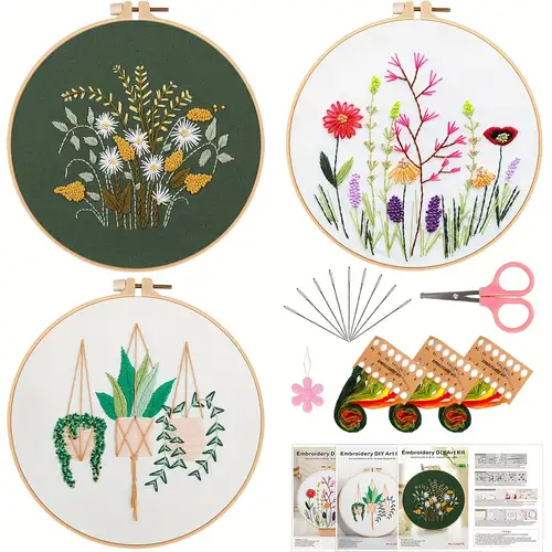 Kissbuty Full Range of Embroidery Starter Kit with Pattern, Stamped Embroidery Kit Including Embroidery Cloth with Pattern, Bamboo Embroidery Hoop, Co
