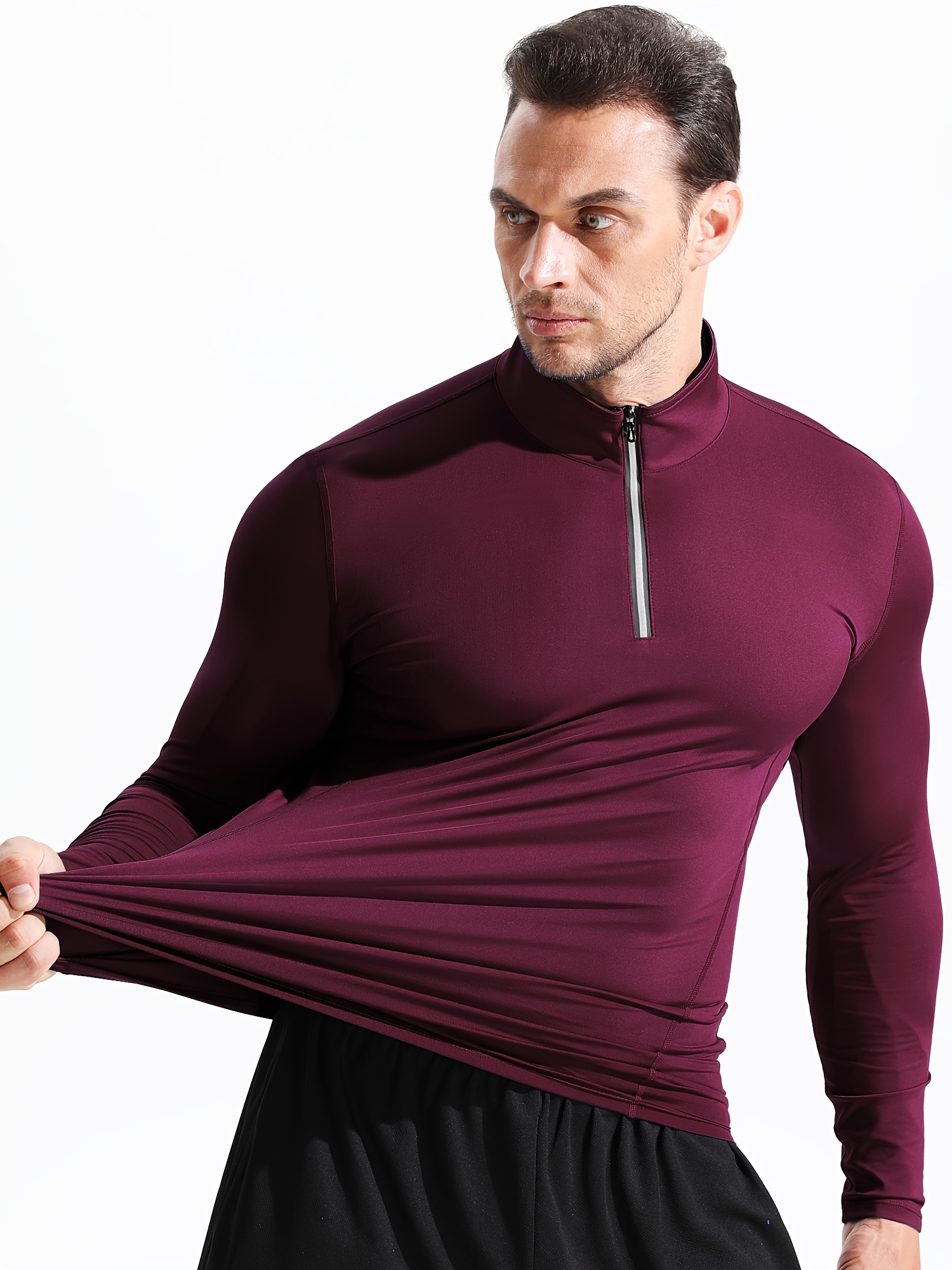 Men's Compression Shirt: 1/4 Zip Pullover Long Sleeved - Temu