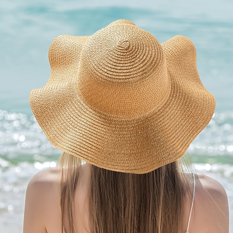 Rolled Brim Large Sun Hat Solid Color Elegant Straw Hats Women Outdoor  Travel Beach Cap