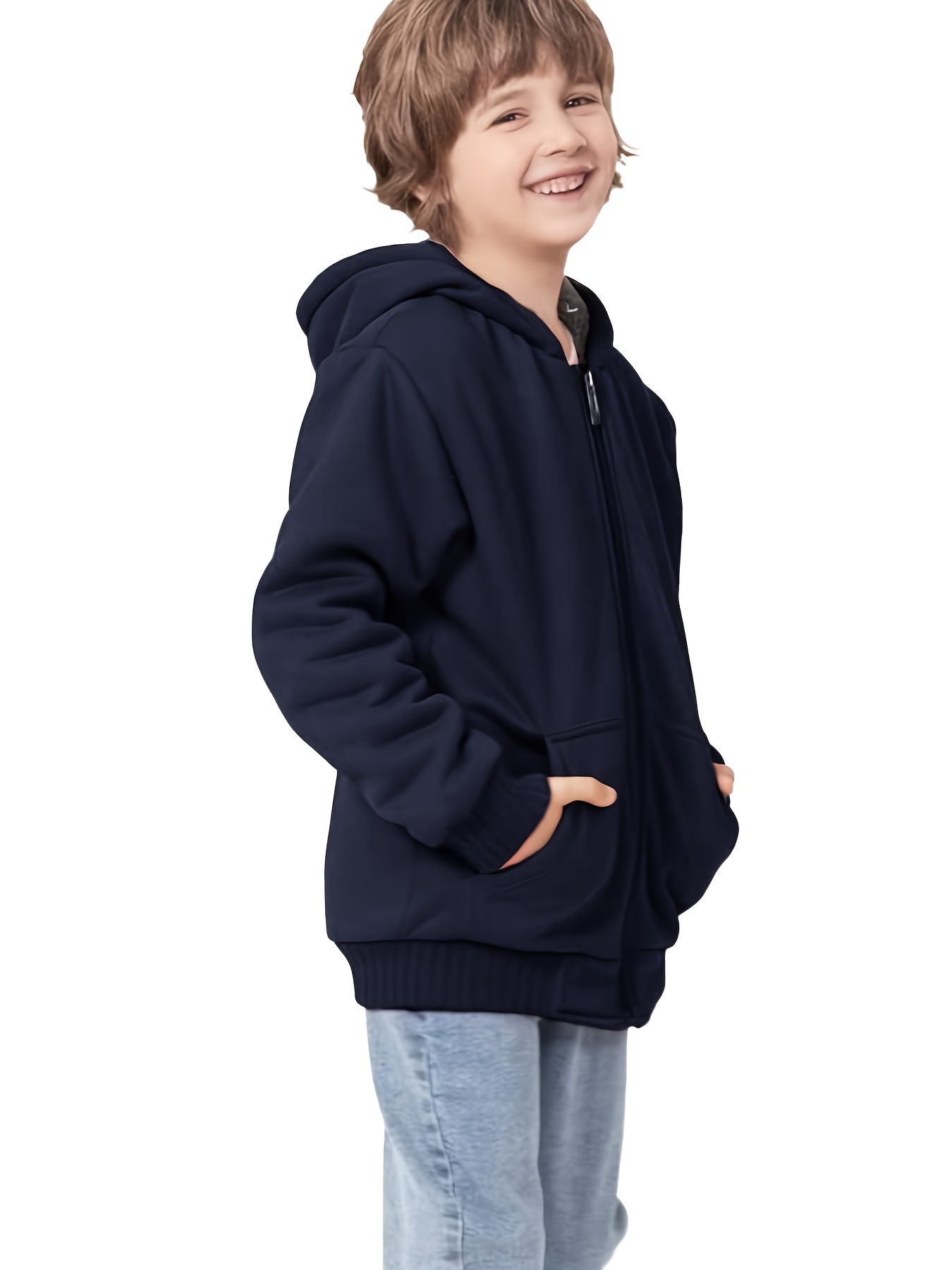 Boys Hoodie Full Zip Fleece Kids Sherpa Lined Sweatshirt Temu