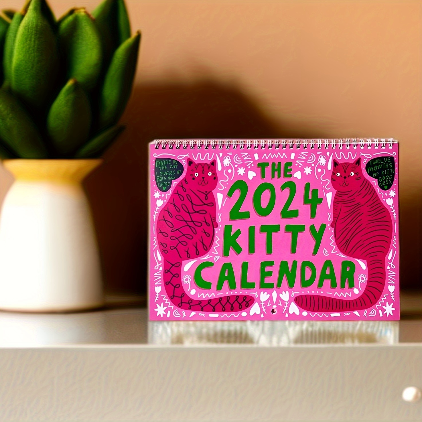 2024 Pink Cat Calendar, The 2024 Kitty Calendar,Cute Cat Calendar, Gifts  For Cat Lovers