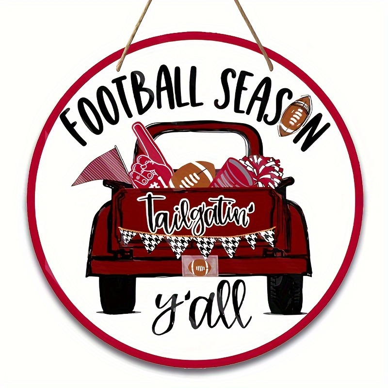 

1pc, Football Vintage Round Wooden Plaque, Wreath Sign, Wreath Enhancement, Hanging Wooden Plaque, Wall/room/home/restaurant/bar/cafe/door/courtyard/garage Decor