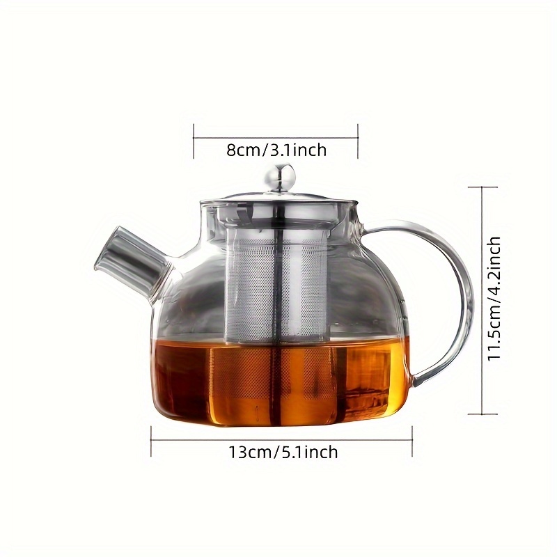 1pc Glass Teapot With Tea Infuser, Heat Resistant Thicken Glass Tea Kettle  With Stainless Steel Tea Strainer, Blooming And Loose Leaf Tea Maker, Perfe