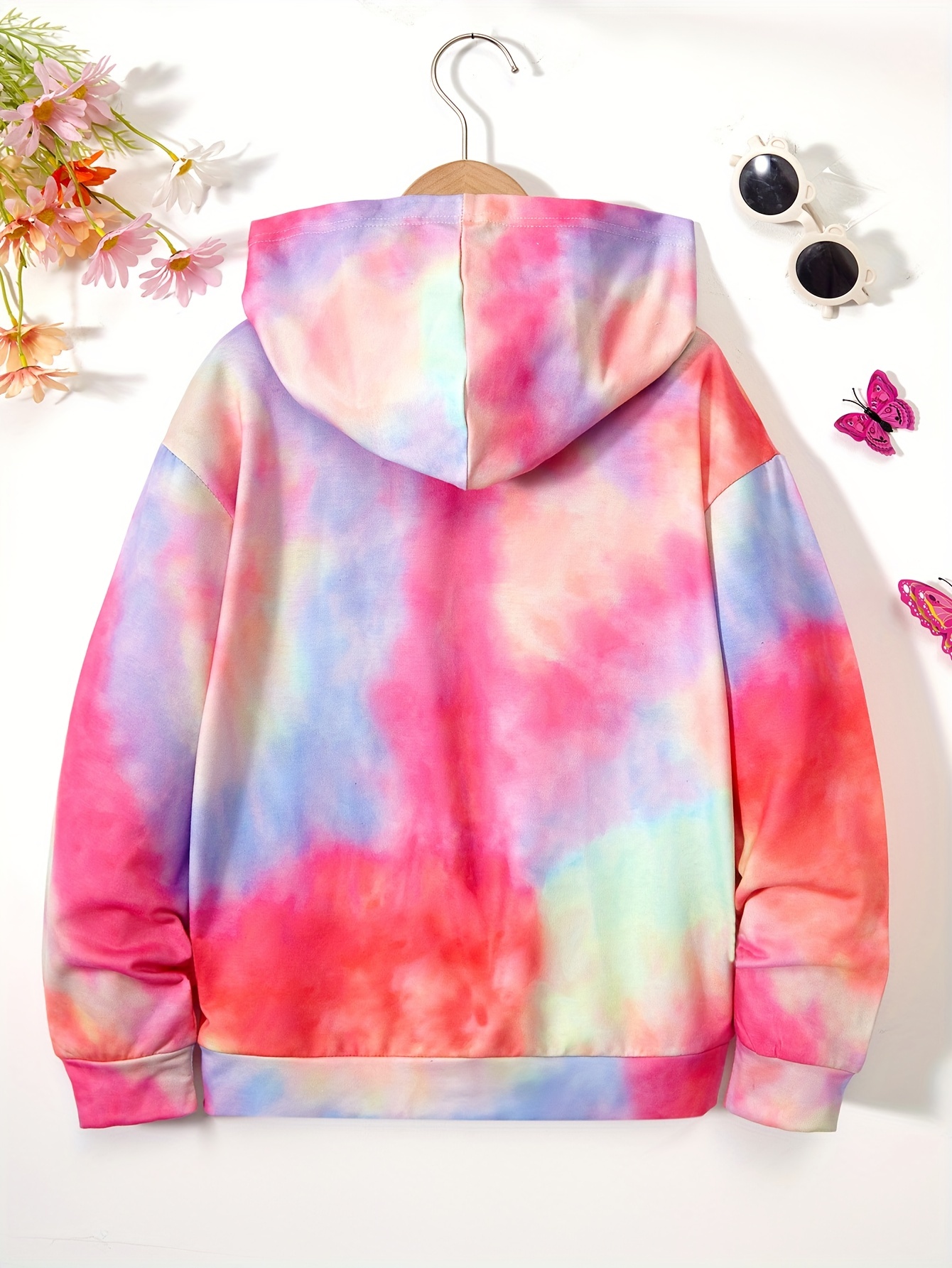 Tie Dye Heart Design Kids Hoodie Tops Versatile Fashionable Temu