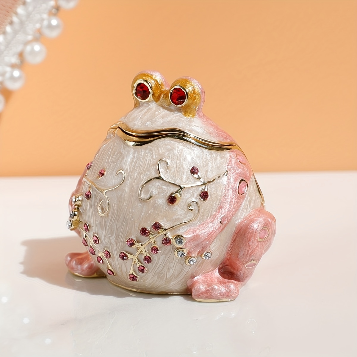 

Hand Painted Frog Trinket Box, Hinged Enameled Jewelry Box, Unique Mini Ring Earrings Jewelry Organizer, Vintage Bejeweled Storage, Figurine Collectible Keepsake Home Decor