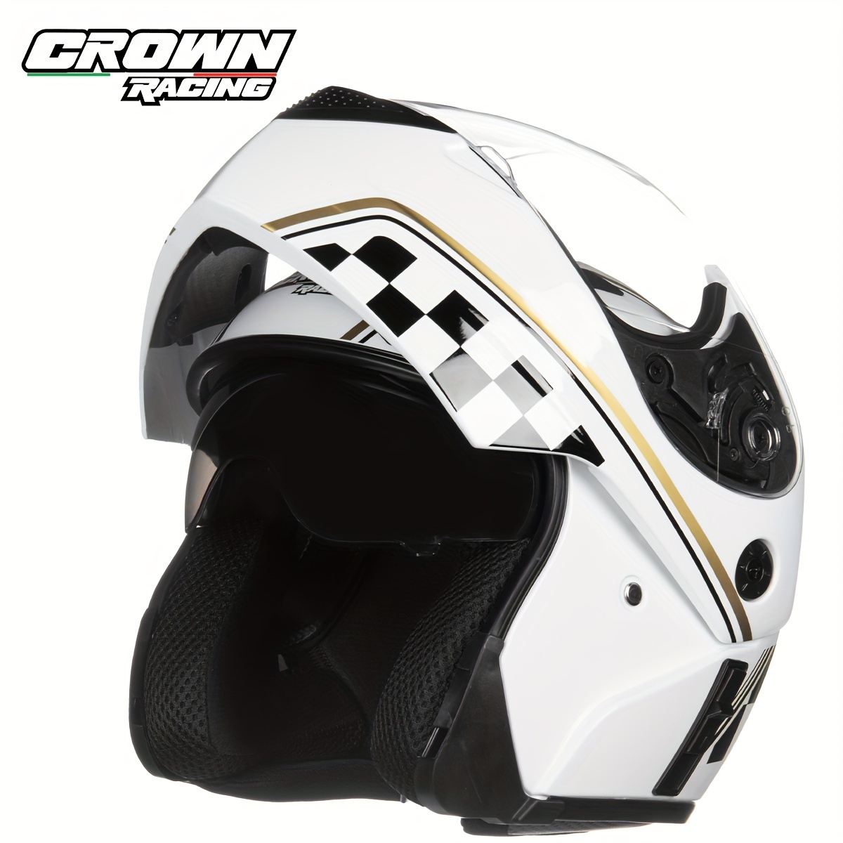 Crown Racing Retro Motorcycle Safety Men's 3/4 Open Helmet Motorcycle  Safety Belt Mask Off Road Motorcycle Integrated Helmet - Temu