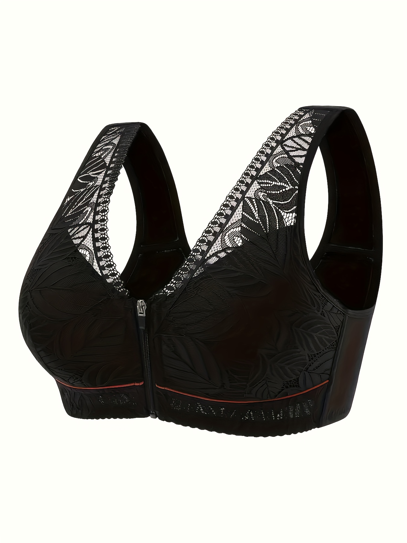 Leaf Pattern Zip Front Wireless Bra Comfy Breathable Stretch - Temu